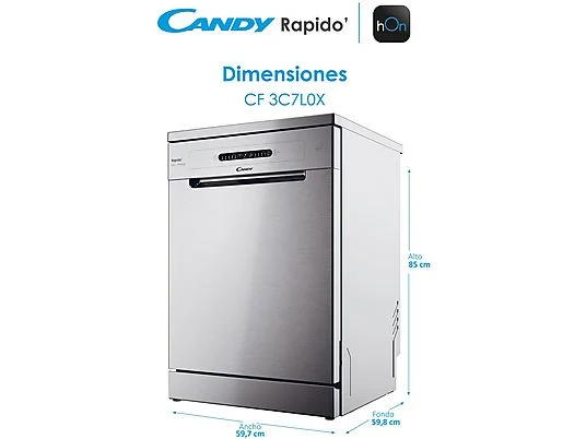 Lavavajillas - Candy Rapido' CF 3C7L0X, 13 servicios, 5 programas, 60 cm, Motor Inverter, Wi-Fi, Inox – Image 5