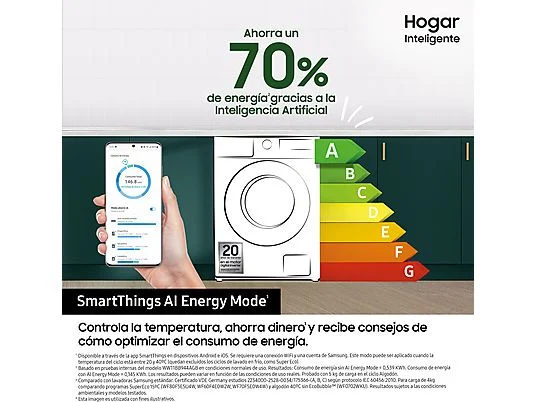 Lavadora carga frontal - Samsung WW90CGC04DAEEC, 9 kg, 1400 rpm, EcoBubble™, Función WiFi con SmartThings, Blanco – Image 3