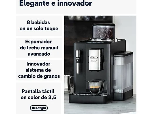 Cafetera superautomática - De'Longhi Rivelia EXAM440.35.B, Molinillo integrado, Espumador leche, Táctil, 4 perfiles, 8 recetas, 19bar, 1450W, Negro – Image 3