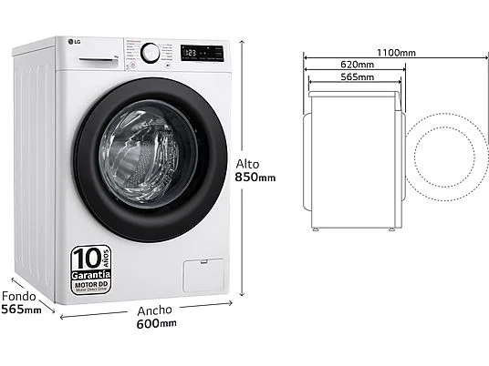 Lavadora carga frontal - LG F4WR5009A6W, Serie 500, 9kg, 1400rpm, 12 programas, AI Direct Drive™, vapor Steam™, Blanco – Image 2