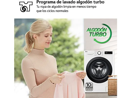 Lavadora carga frontal - LG F4WR5009A6W, Serie 500, 9kg, 1400rpm, 12 programas, AI Direct Drive™, vapor Steam™, Blanco – Image 6