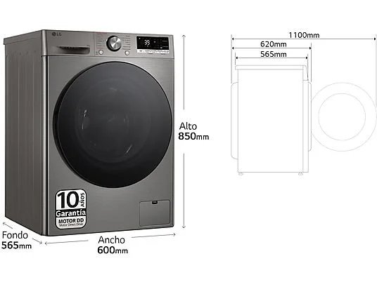 Lavadora carga frontal - LG F4WR7009AGS, Serie 700, 9 kg, 1400 rpm, 14 Programas, AI Direct Drive™, TurboWash™360˚, Inox – Image 2