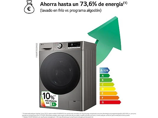 Lavadora carga frontal - LG F4WR7009AGS, Serie 700, 9 kg, 1400 rpm, 14 Programas, AI Direct Drive™, TurboWash™360˚, Inox – Image 3