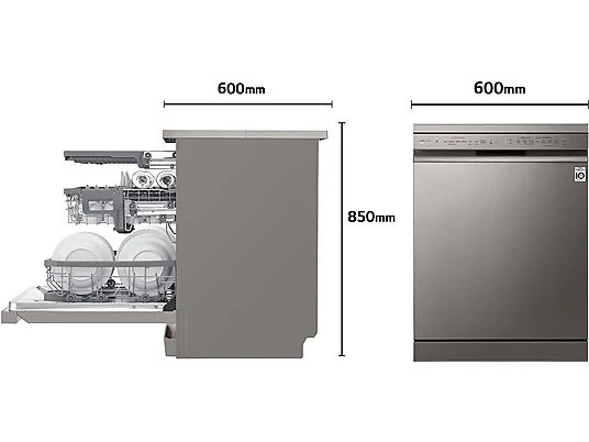 Lavavajillas - LG DF365FPS, 14 servicios, 10 programas, 60 cm, Lavado a vapor, Tercera bandeja, Truesteam™, QuadWash™, Acero inoxidable Antihuellas – Image 3