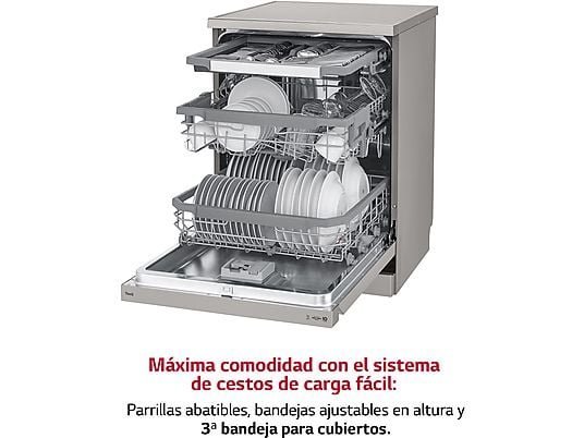 Lavavajillas - LG DF365FPS, 14 servicios, 10 programas, 60 cm, Lavado a vapor, Tercera bandeja, Truesteam™, QuadWash™, Acero inoxidable Antihuellas – Image 6